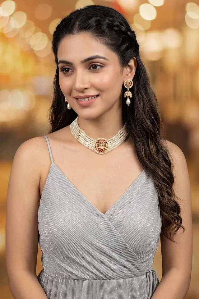 Thewa Choker Pattern 23kt Gold Jewellery Set