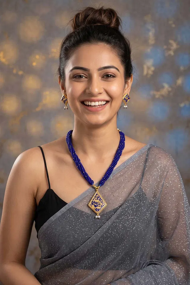 Thewa Blue Peacock-Floral 23kt Gold Jewellery Set