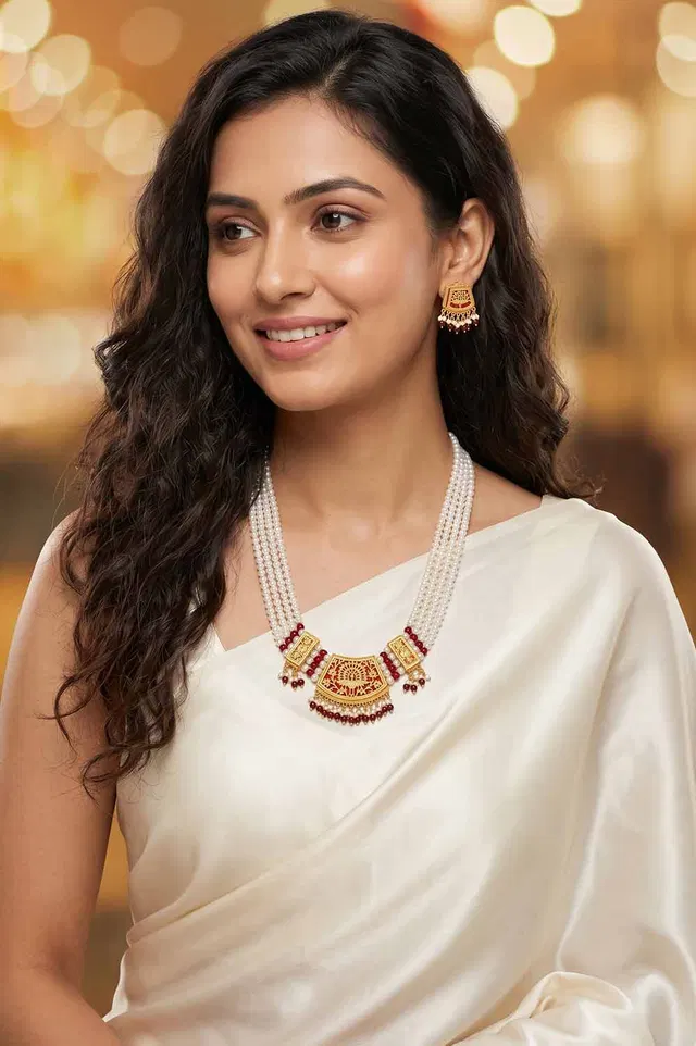 Thewa Red Peacock 23kt Gold Jewellery Set