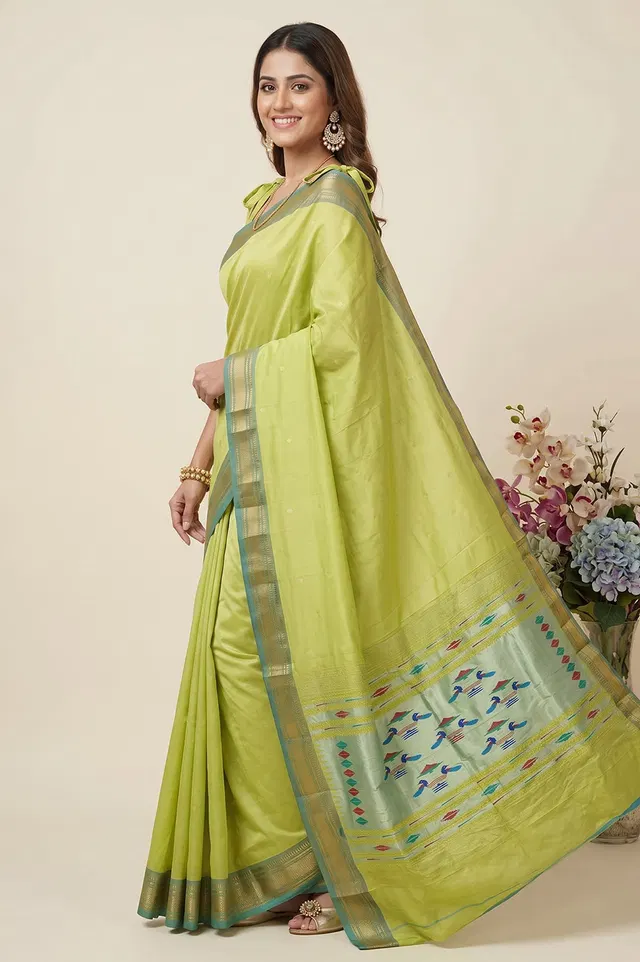 Authentic Paithani Handloom Pure Silk Saree (Double Pallu Medium Motif)