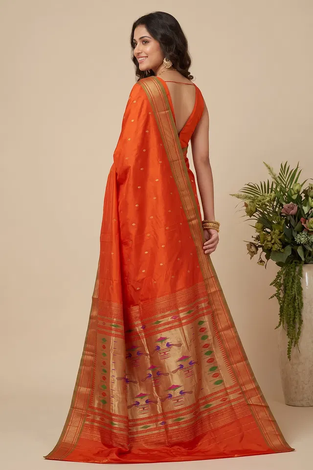 Authentic Paithani Handloom Pure Silk Saree (Double Pallu Medium Motif)