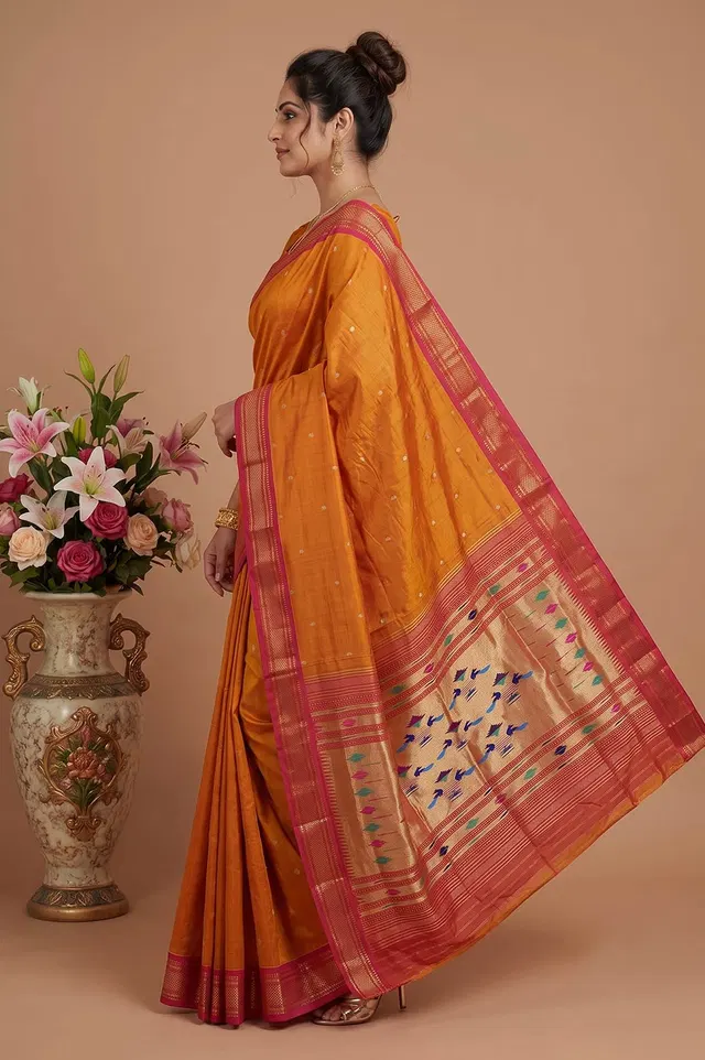 Authentic Paithani Handloom Pure Silk Saree (Double Pallu Medium Motif)