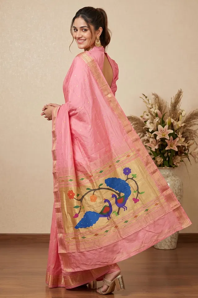 Authentic Paithani Handloom Pure Silk Saree (Double Pallu Big Motif)