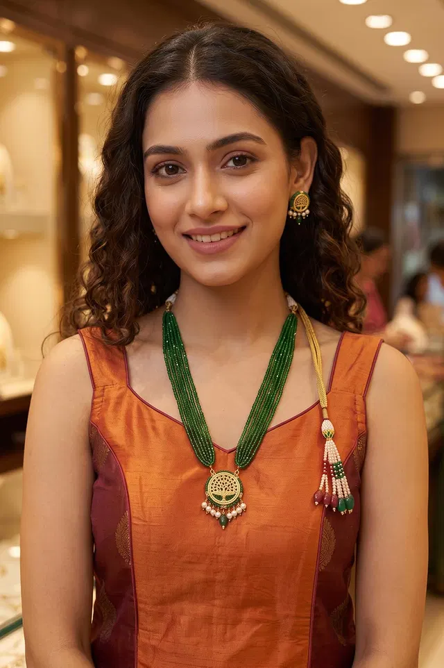 Thewa Green Peacock Round 23kt Gold Jewellery Set