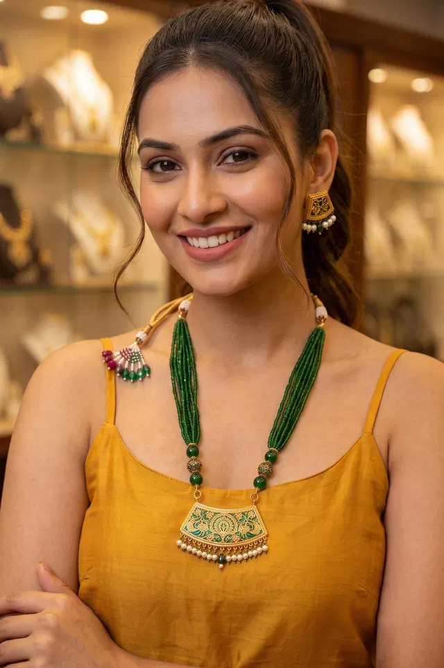 Thewa Dancing Peacock Motif 23kt Gold Jewellery Set