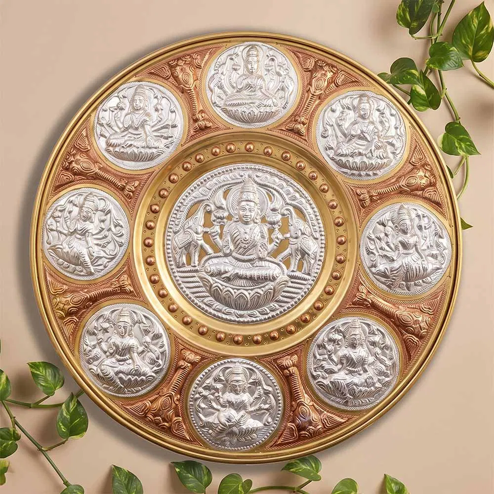 Ashta Lakshmi With Lakshmi Tri-Metal Thanjavur Art Plate (12 Inch)