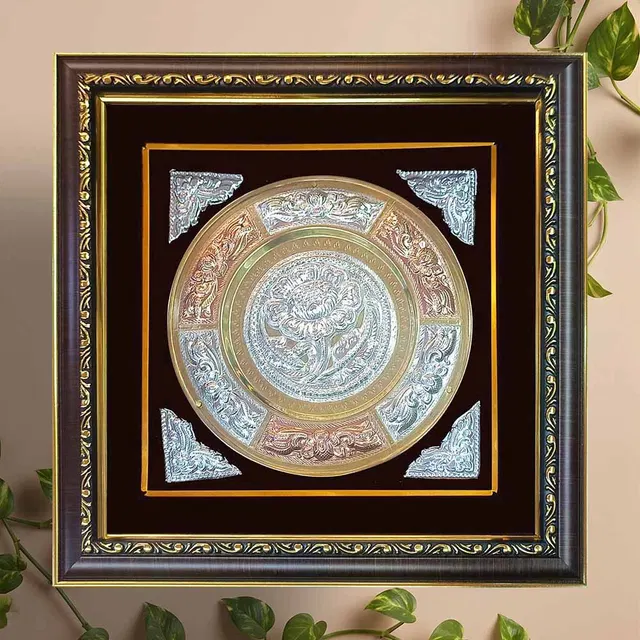 Thanjavur Tri Metal Art Plate Flower (Framed) - 13x13 Inches