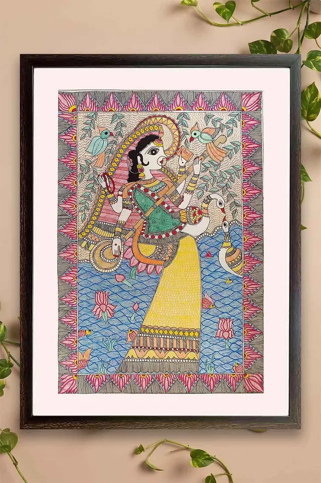 Madhubani Painting Saraswati (22x28) Inches