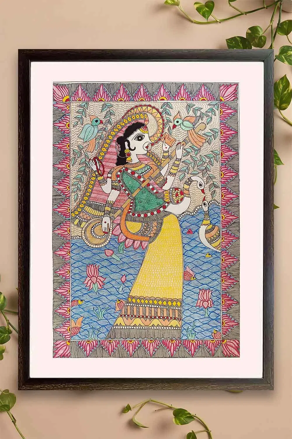 Madhubani Painting Saraswati (22x28) Inches