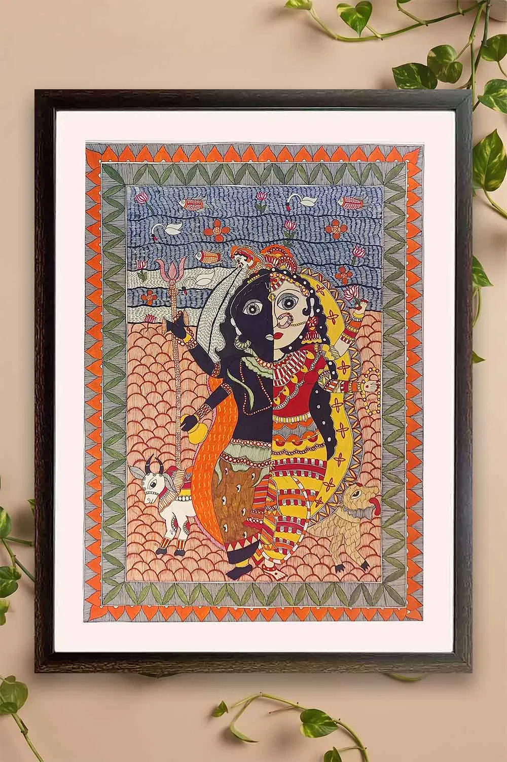Madhubani Painting Ardhanarishwara (26x34) Inches