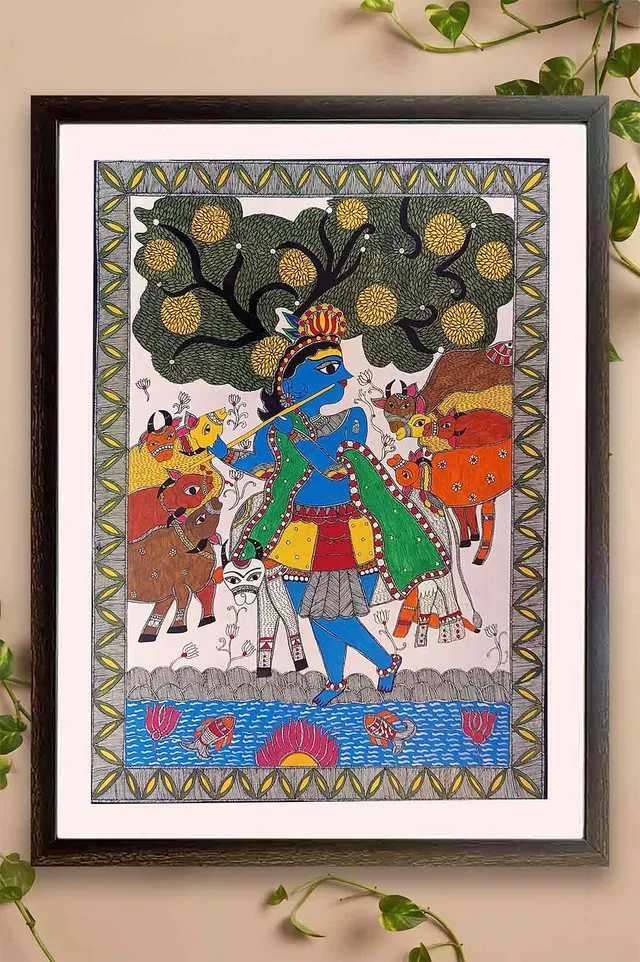 Madhubani Painting Gopala Krishna (26x34) Inches