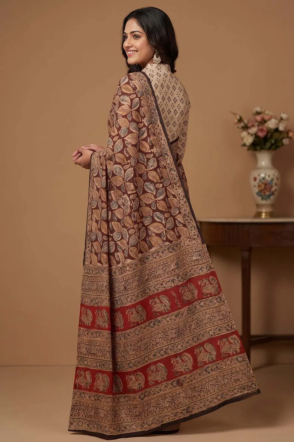 Hand Block Printed Machilipatnam Kalamkari Saree (Extremely Soft Cotton)
