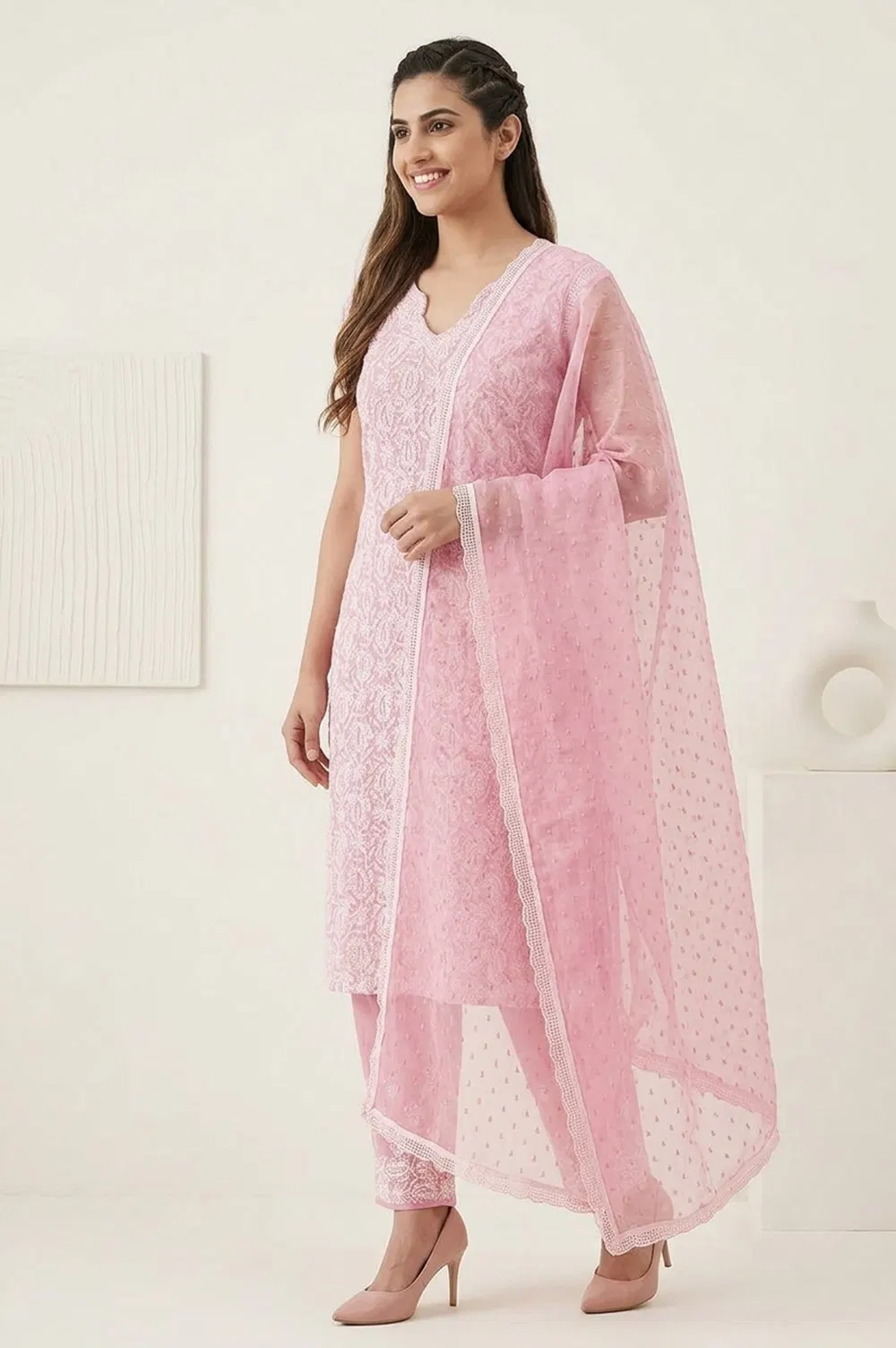 Lucknow Chikankari Hand Embroidered Salwar Suit Set