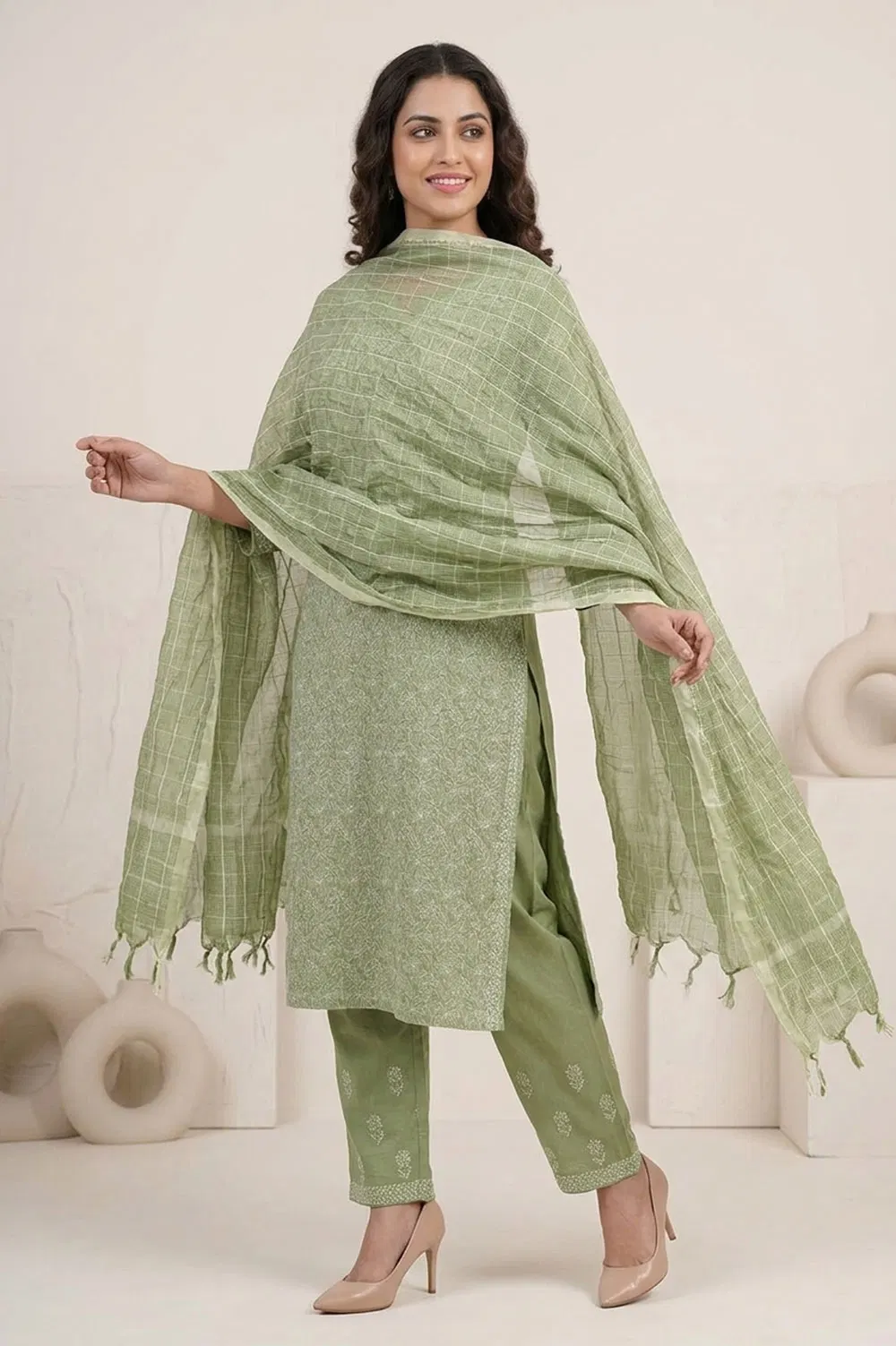 Lucknow Chikankari Hand Embroidered Salwar Suit Set (Unstitched)