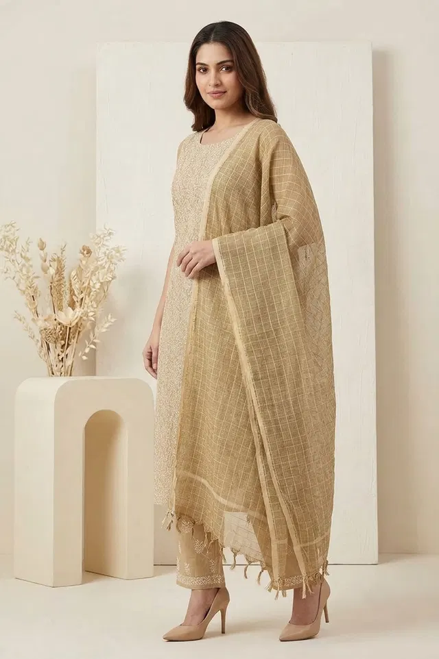 Lucknow Chikankari Hand Embroidered Salwar Suit Set (Unstitched)