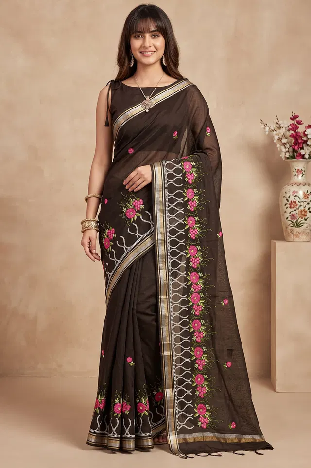 Kota Embroidery Work Cotton Mix Saree