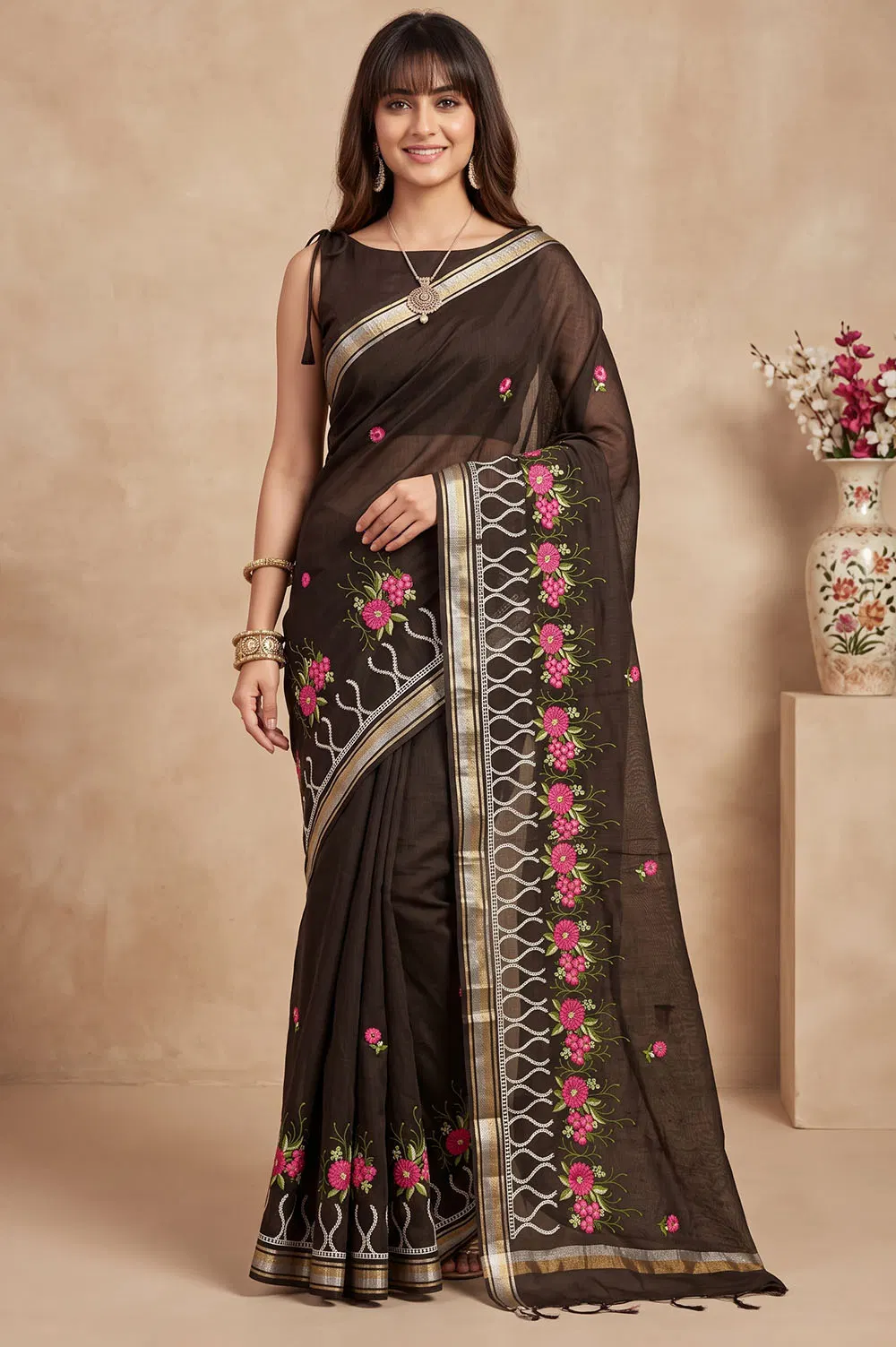 Kota Embroidery Work Cotton Mix Saree