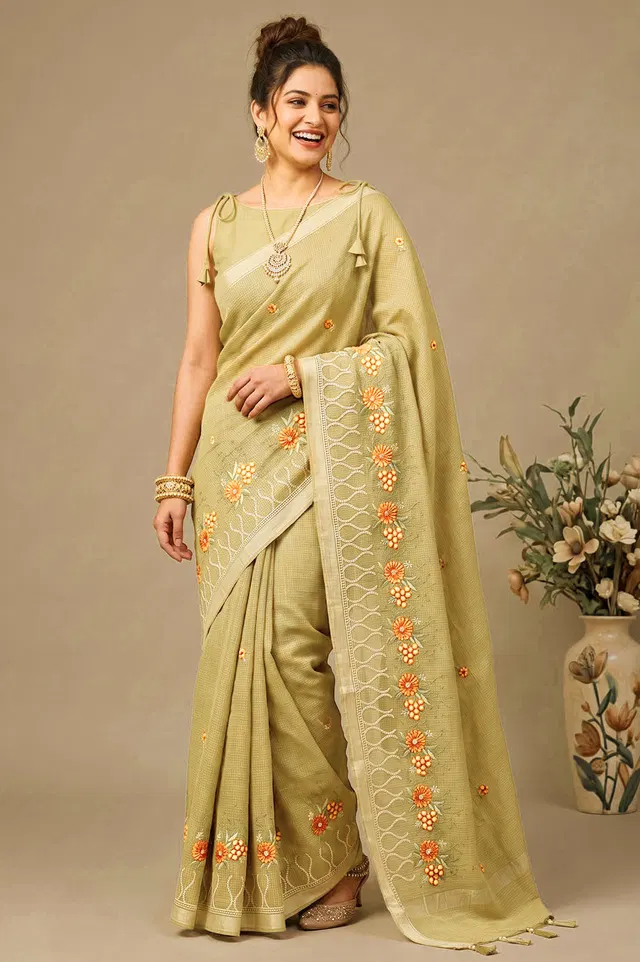 Kota Embroidery Work Cotton Mix Saree