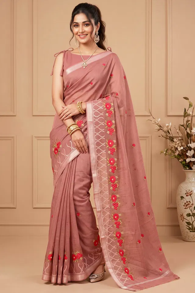 Kota Embroidery Work Cotton Mix Saree