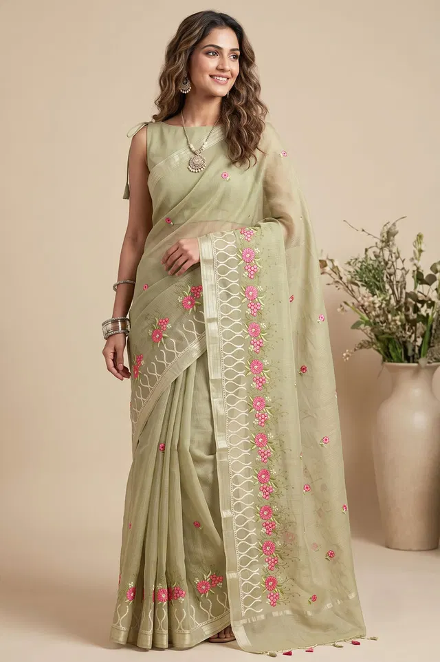 Kota Embroidery Work Cotton Mix Saree