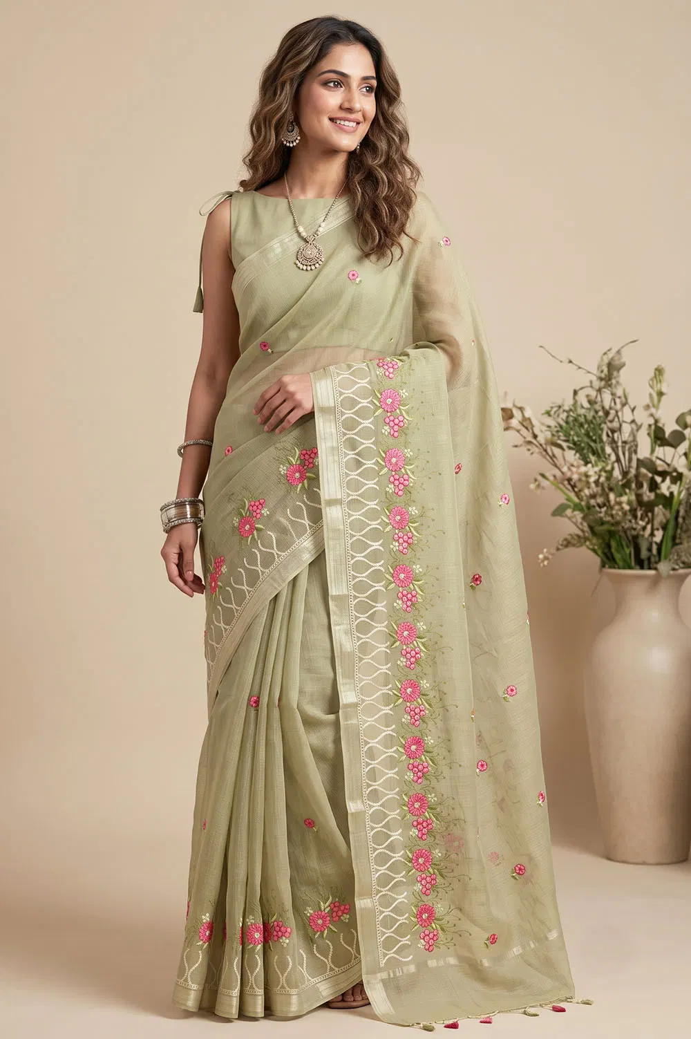 Kota Embroidery Work Cotton Mix Saree