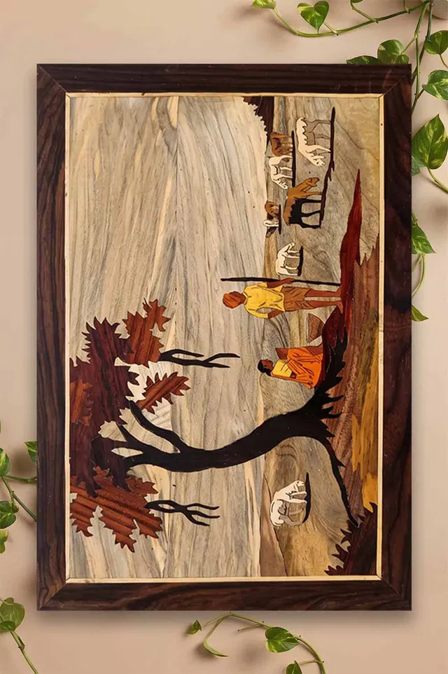 Mysore Rose Wood Inlay - Goat Grazing Theme (18*12) Inches