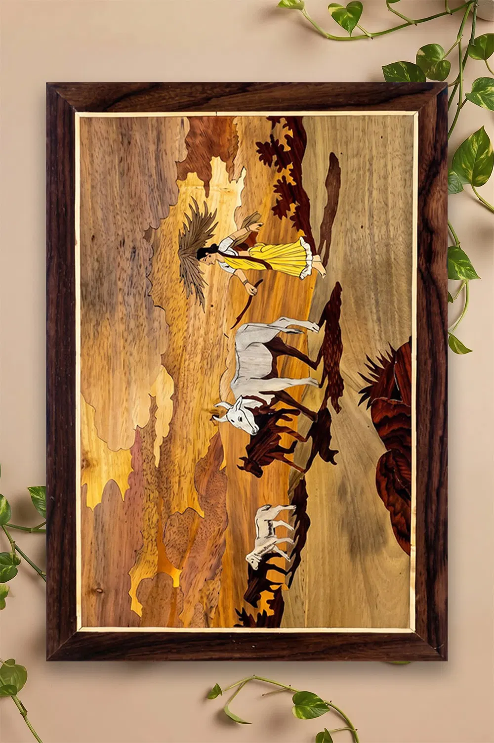 Mysore Rose Wood Inlay - Cow Grazing (18*12) Inches