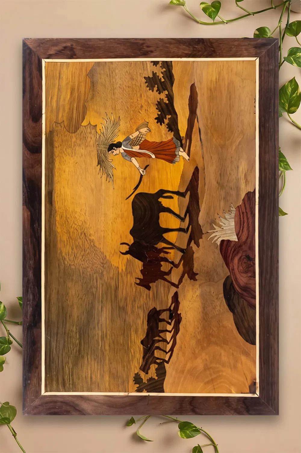 Mysore Rose Wood Inlay - Cow Grazing (18*12)