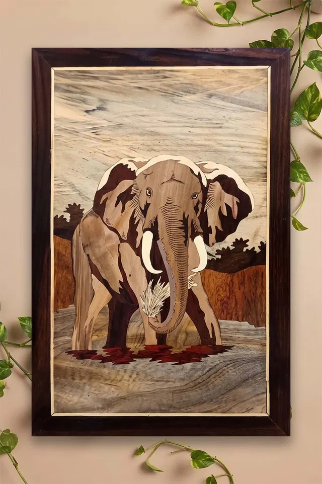 Mysore Rose Wood Inlay - Elephant Theme (12*18) Inches
