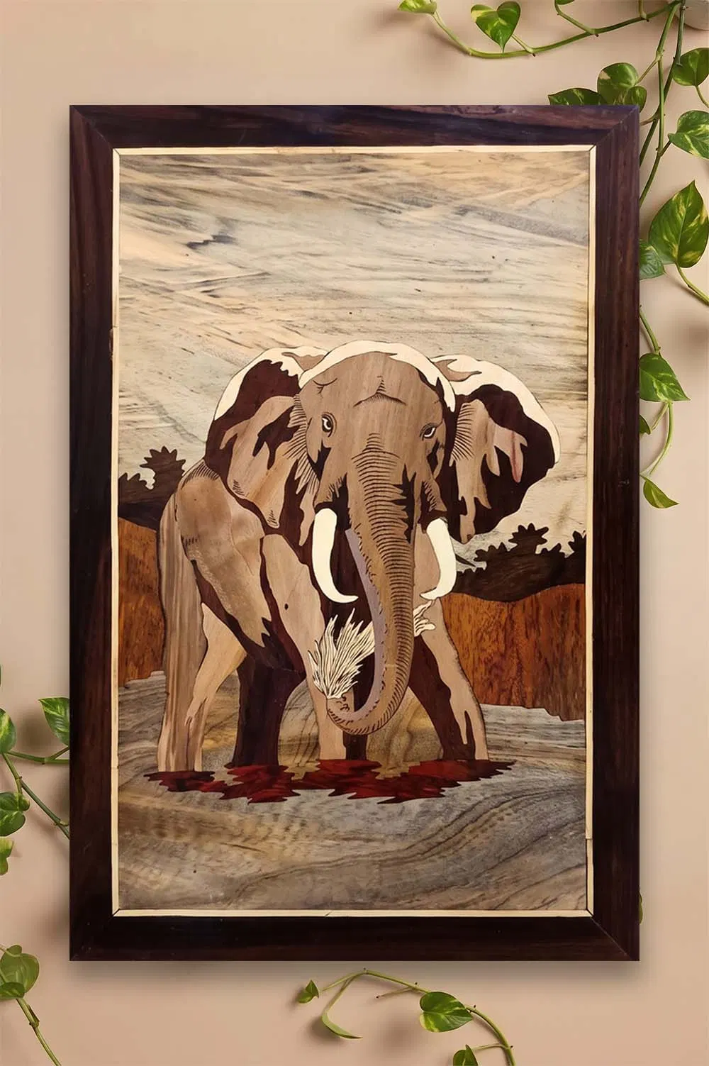 Mysore Rose Wood Inlay - Elephant Theme (12*18) Inches