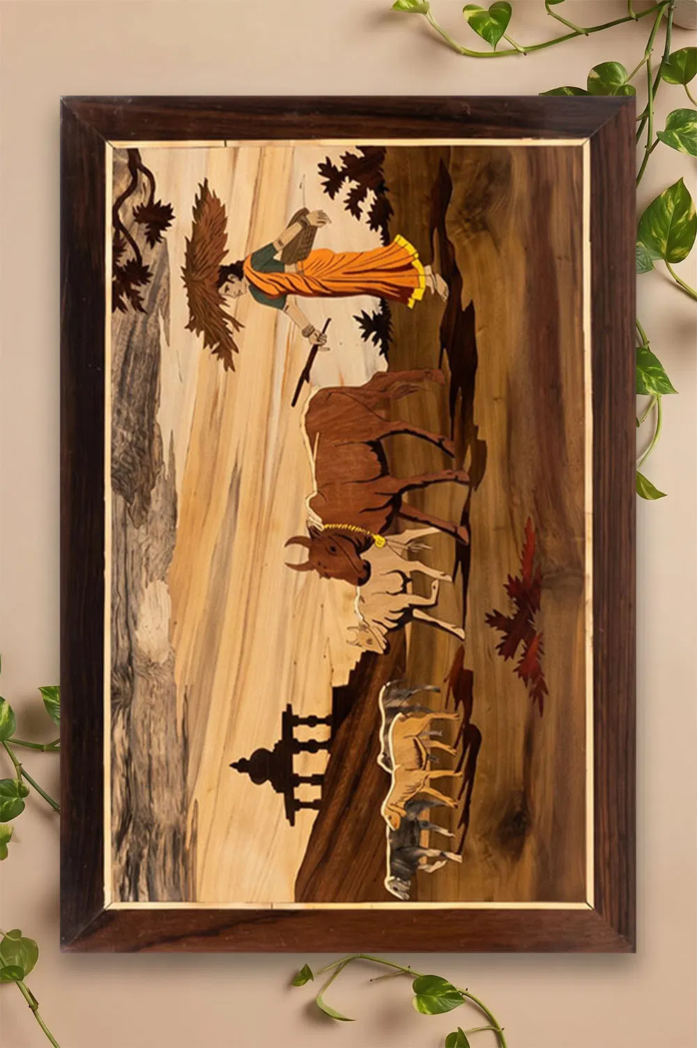 Mysore Rose Wood Inlay - Cow Grazing (18*12)