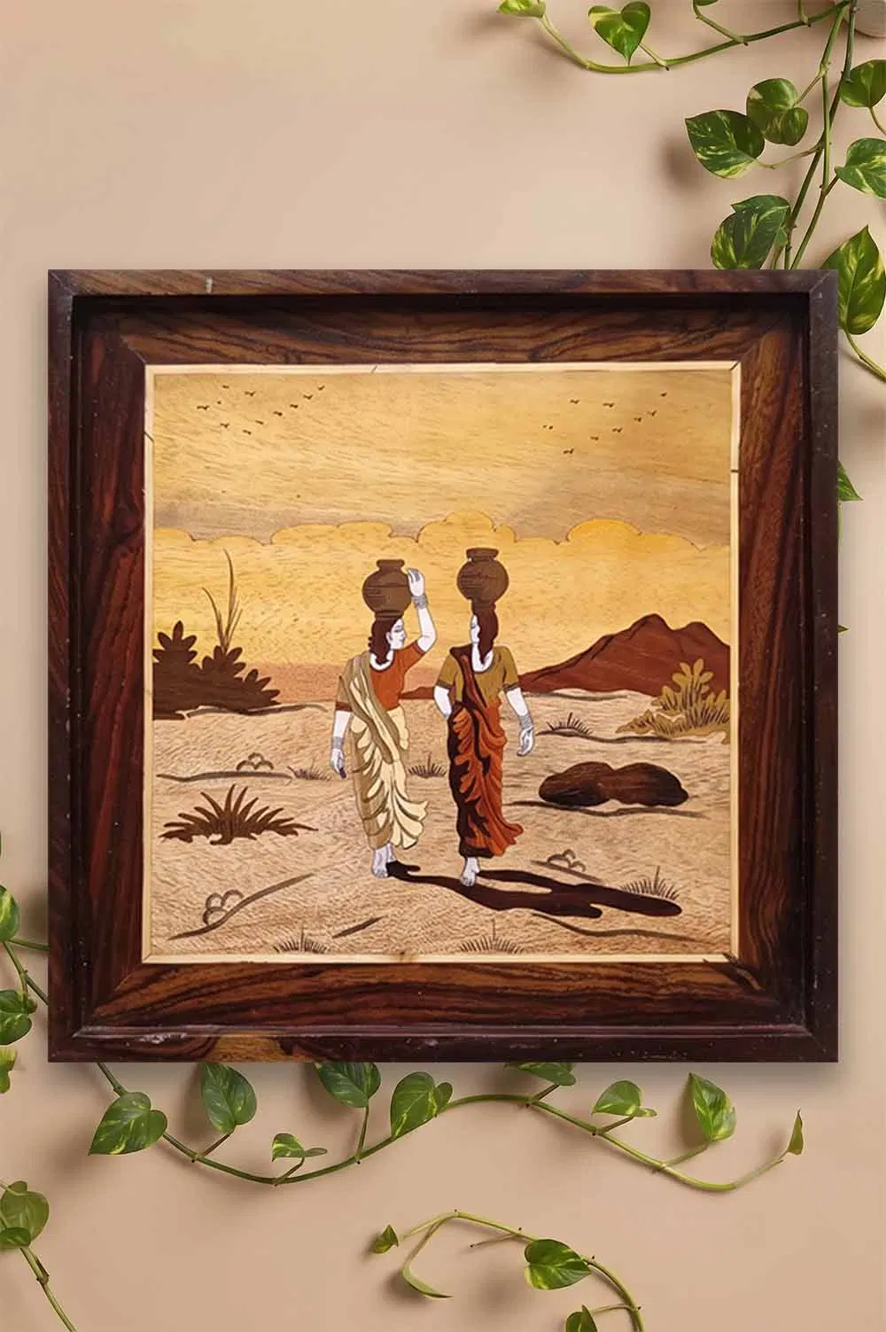 Mysore Rose Wood Inlay - Village Theme (13*13) Inches