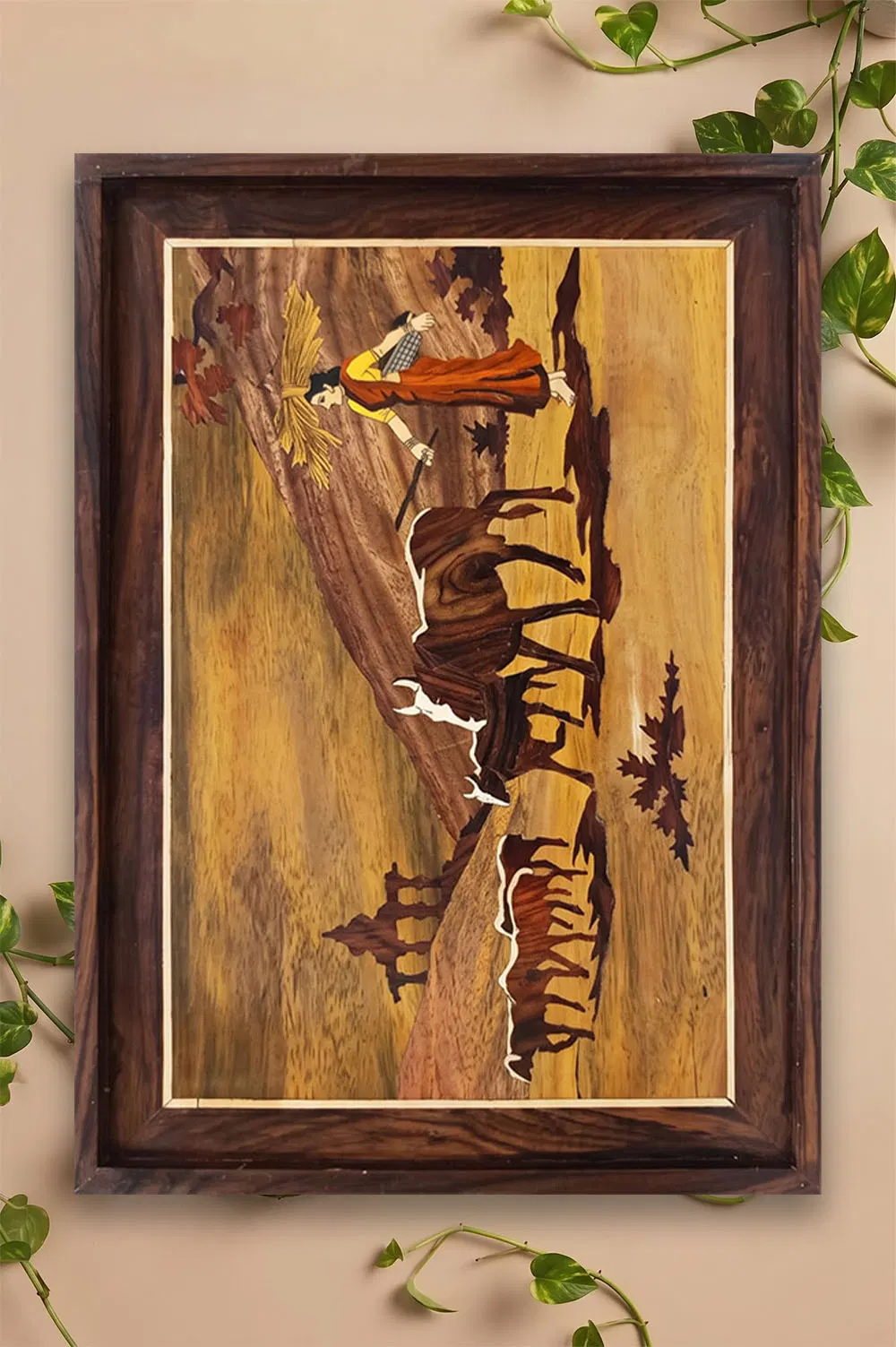 Mysore Rose Wood Inlay - Cow Grazing (19*13) Inches