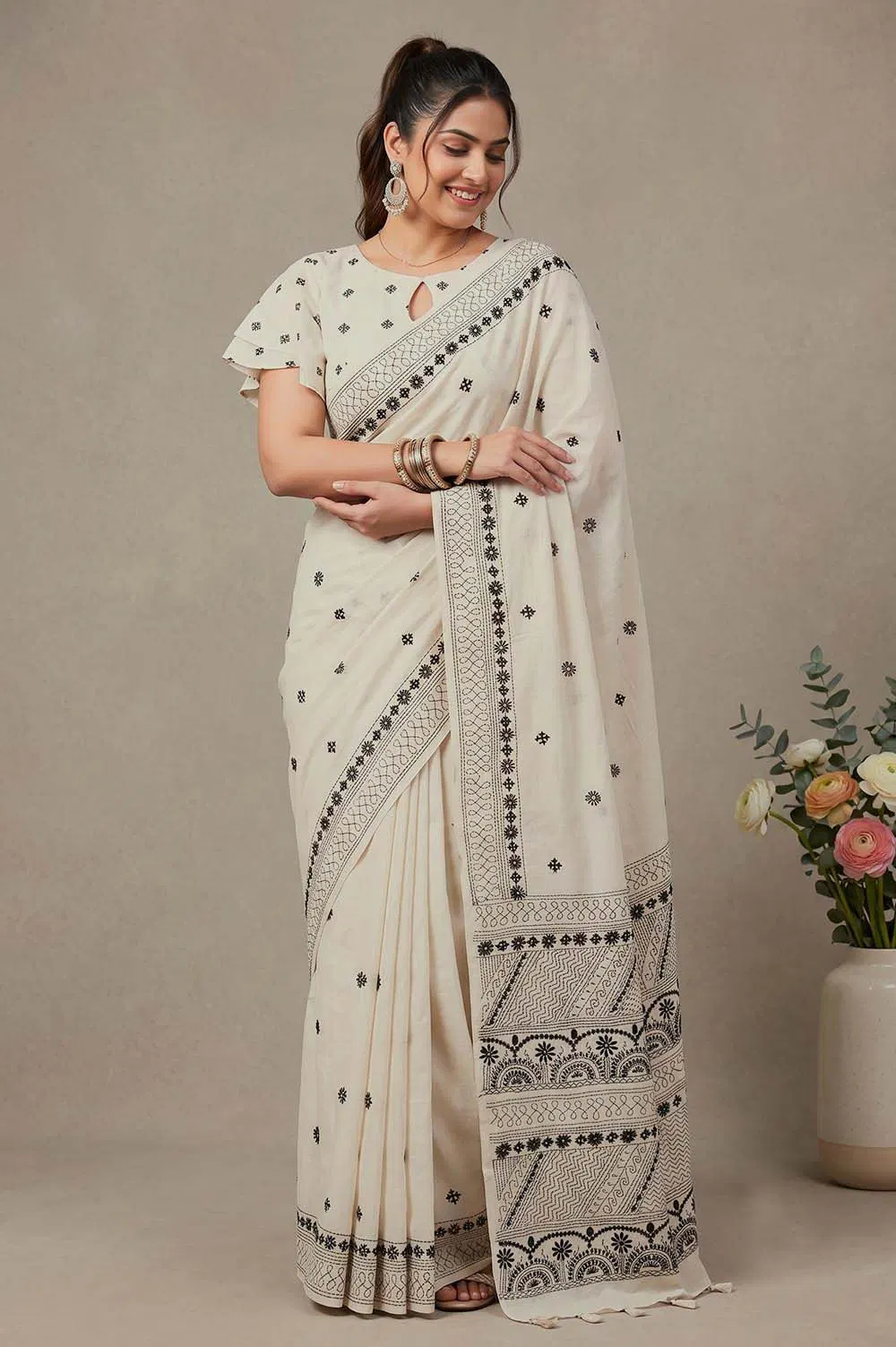 Nakshi Kantha Cotton Saree (Intricate Hand Embroidery)