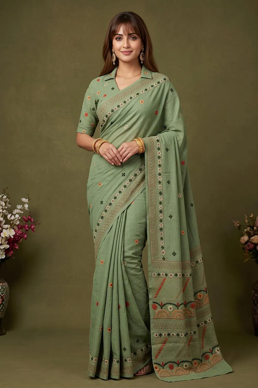 Nakshi Kantha Cotton Saree (Intricate Hand Embroidery)