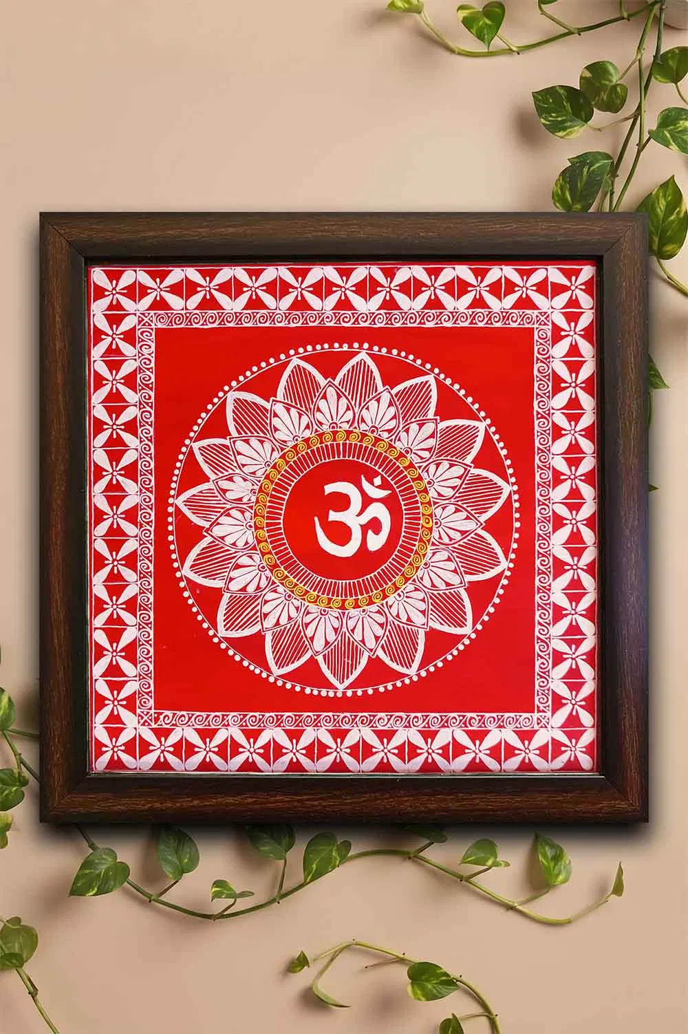 Uttarakhand Aipan Art on Wood (14x14) Inches