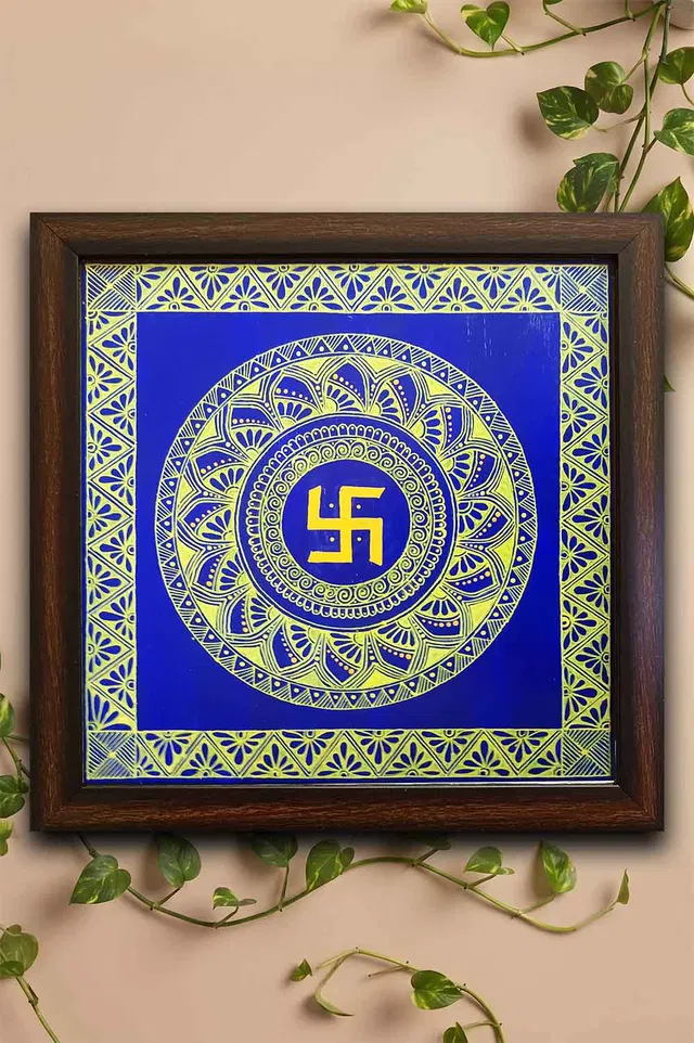 Uttarakhand Aipan Art on Wood (14x14) Inches