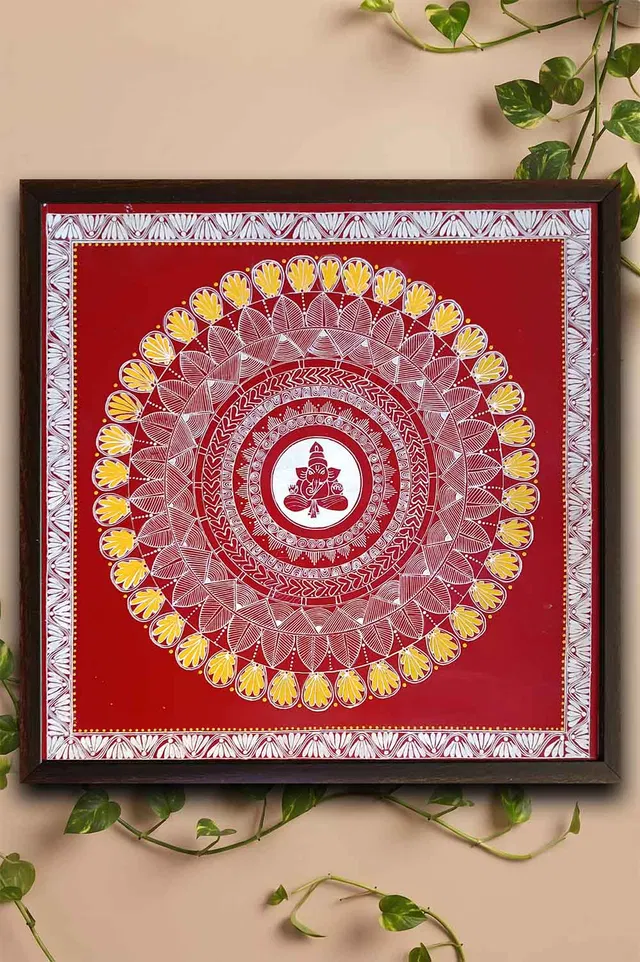 Uttarakhand Aipan Art on Wood (24x26) Inches