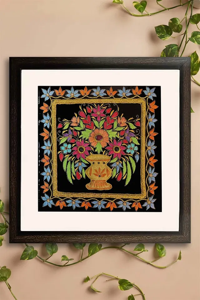 Lucknow Zardozi Wall Hanging with Frame (17*17) Inches