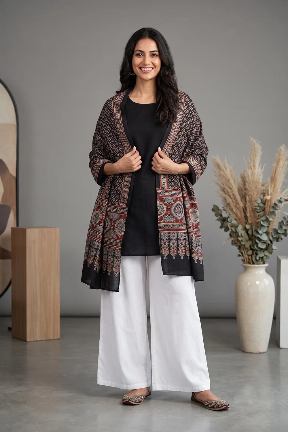 Kutch Ajrakh Hand Block Print Modal Silk Crepe Stole