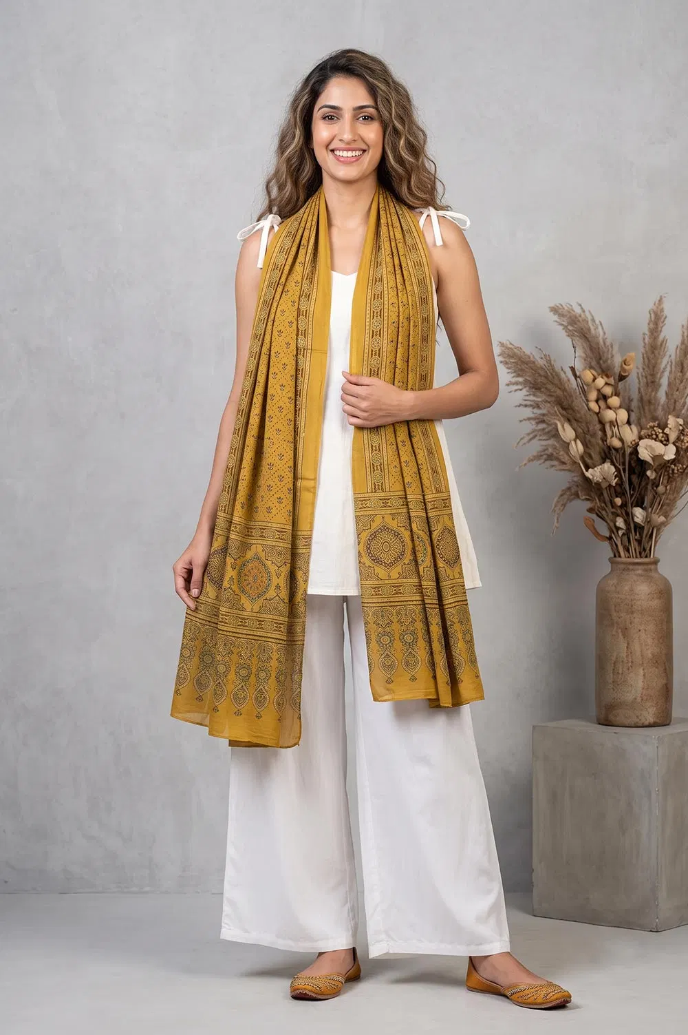 Kutch Ajrakh Hand Block Print Modal Silk Crepe Stole