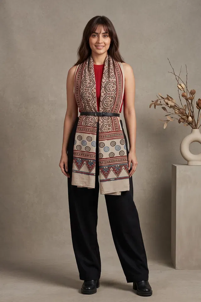 Kutch Ajrakh Hand Block Print Modal Silk Crepe Stole