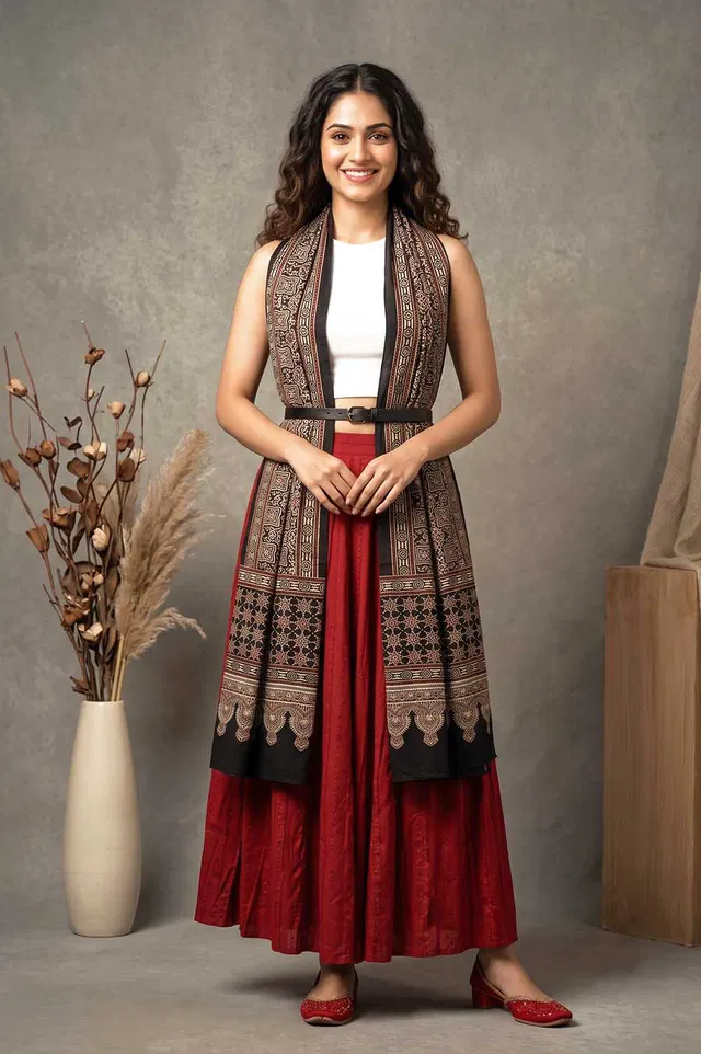 Kutch Ajrakh Hand Block Print Modal Silk Crepe Stole