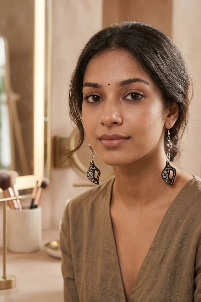 Bidriware Silver Inlay Conch Earring
