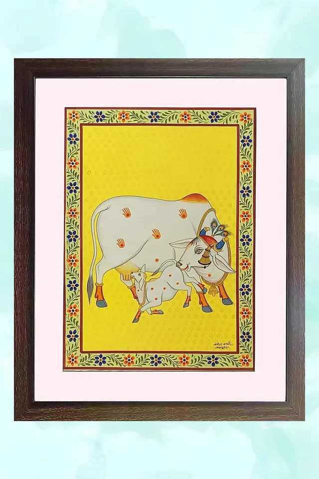 Nathdwara Pichwai Painting - Kamadhenu (18x22) Inches