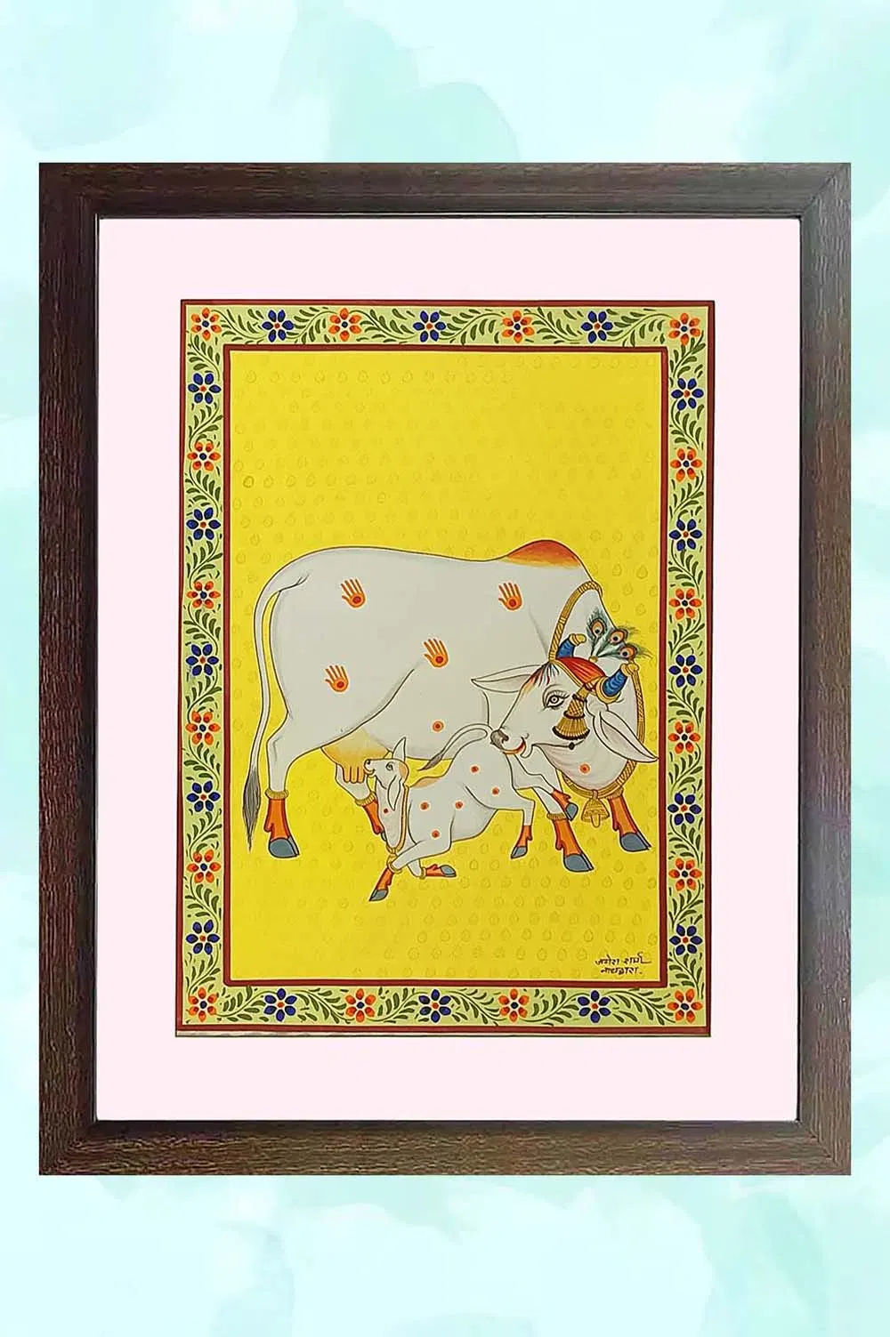 Nathdwara Pichwai Painting - Kamadhenu (18x22) Inches