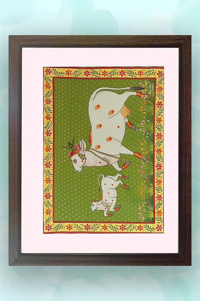 Nathdwara Pichwai Painting - Cow & Calf (22x18) Inches