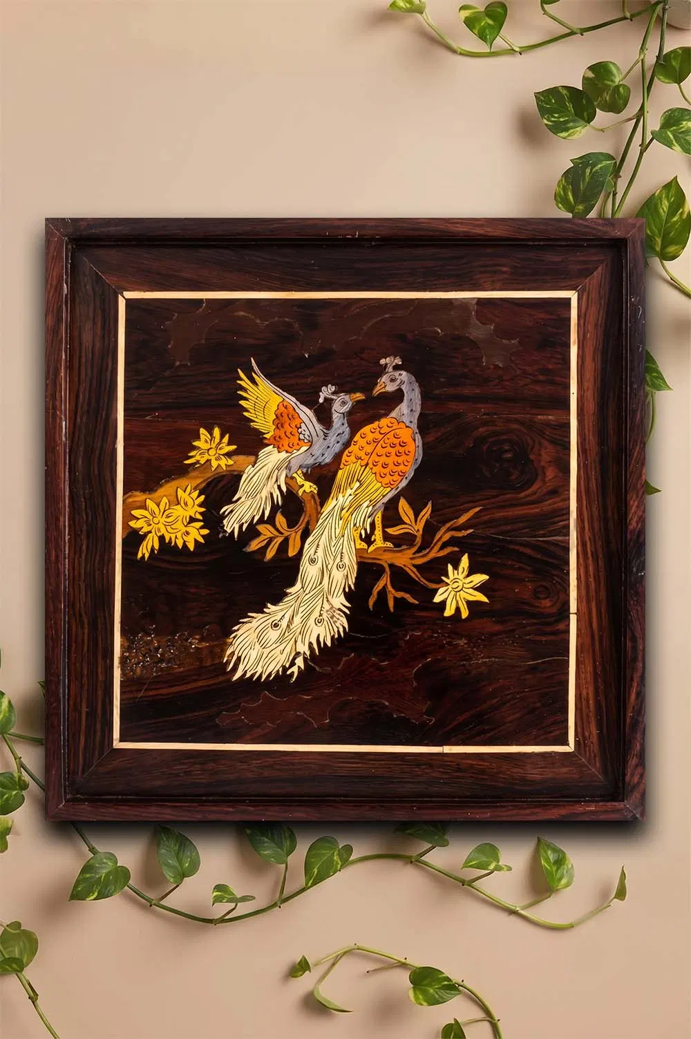 Mysore Rose Wood Inlay - Peacock (13*13) Inches