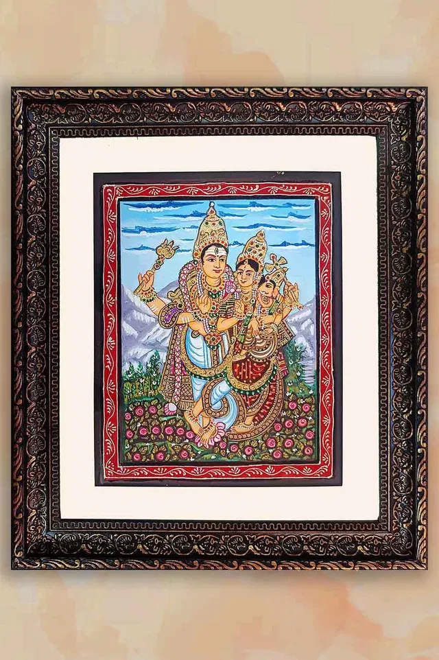 Ganesha Mysore Painting Shiva Family - 22KT Gold Leaf (13*15) Inches
