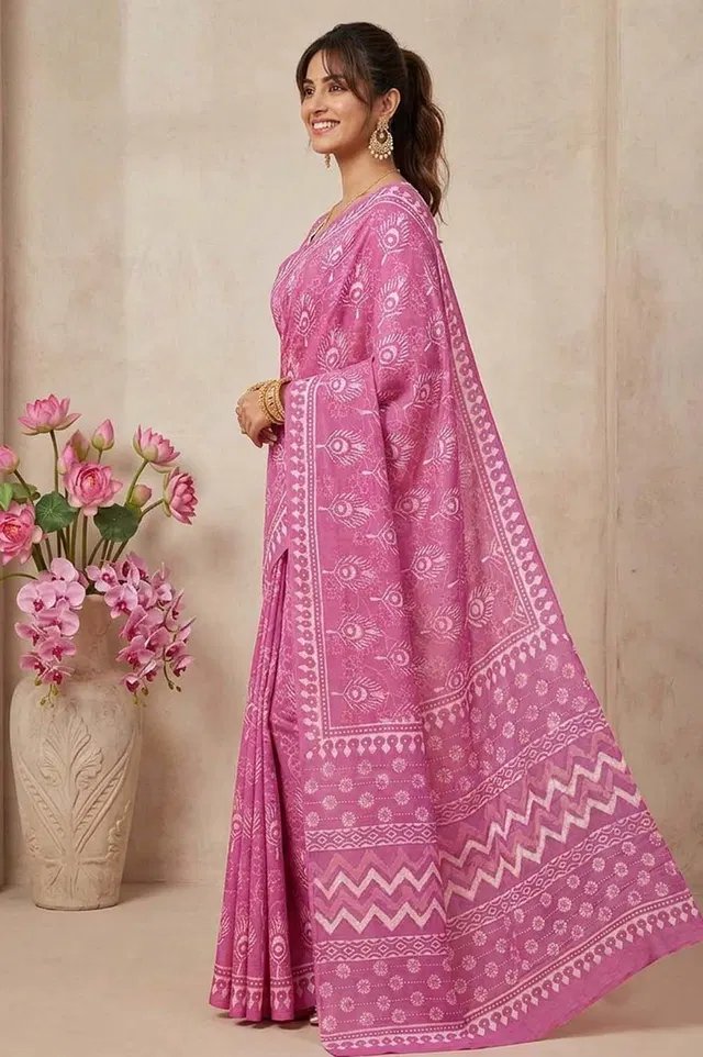 Bagru Hand Block Print Cotton Saree